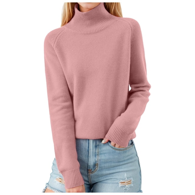 Women Stand Collar Neck Slim Fit Soft Warm Elastic Pullover Sweater Tops