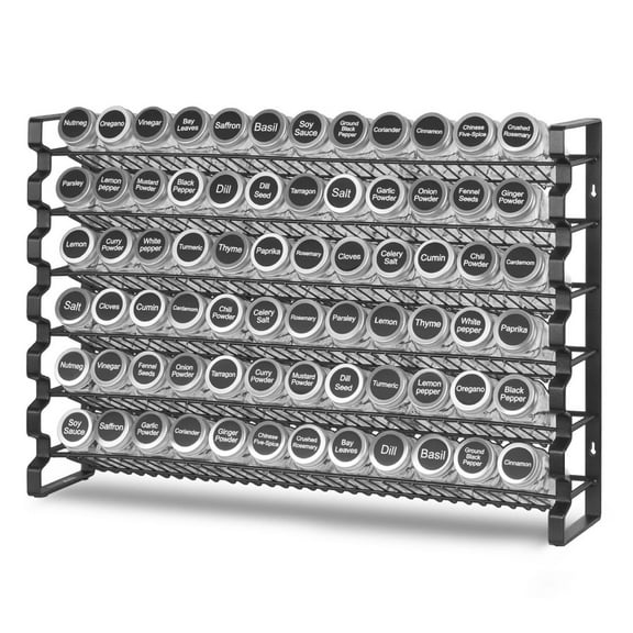 Spice Rack Organizer for Cabinet Seasoning Storage Set Wall Mounted 4 Pack 6 Tier-72 Empty Glass Jars