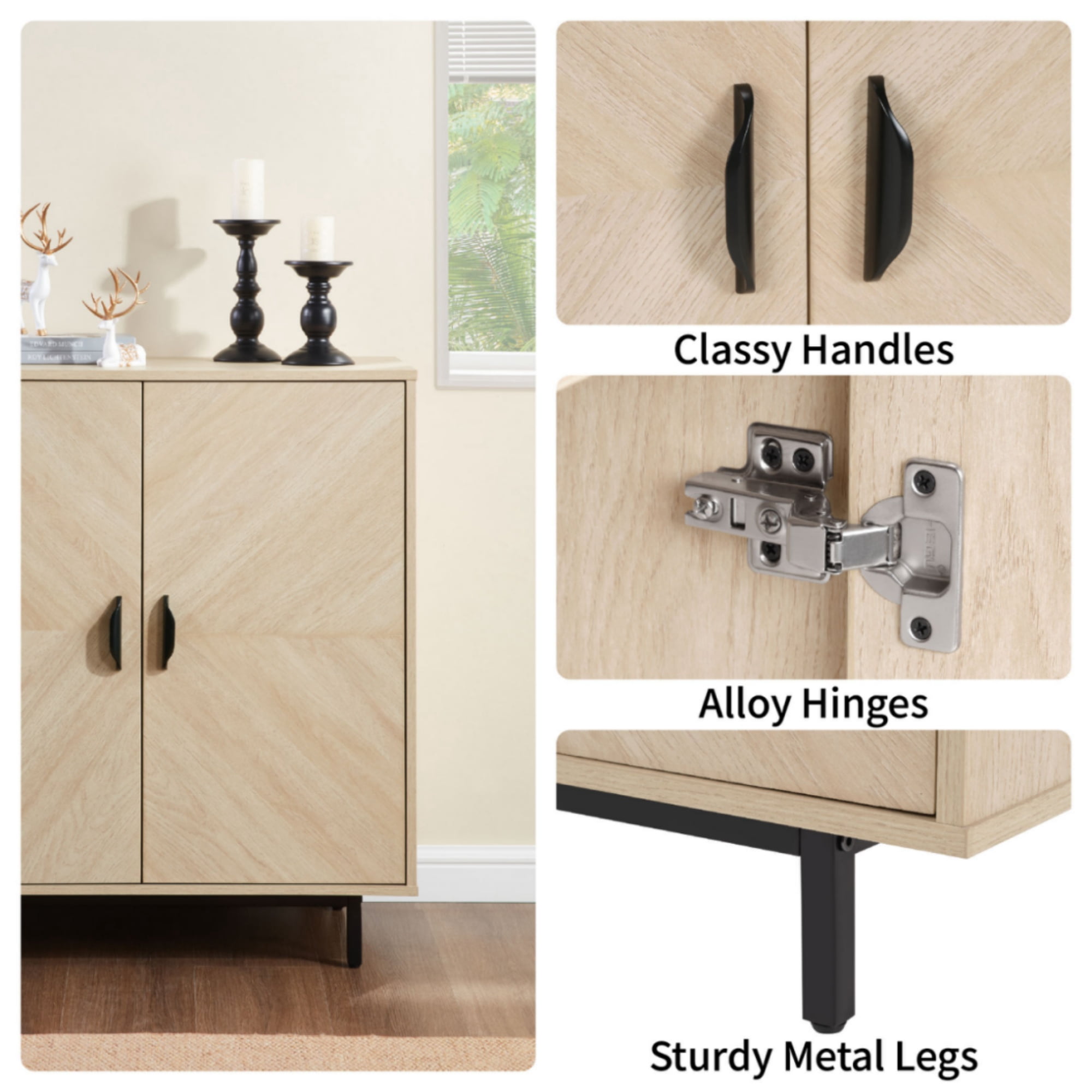 GARITIN Modern Wood Grain Accent Cabinet with Doors, Buffet Sideboard Storage Cabinet with Adjustable Shelf and Concealed European Hinges, Stylish Organizer for Living Room Kitchen Entryway, Yellow