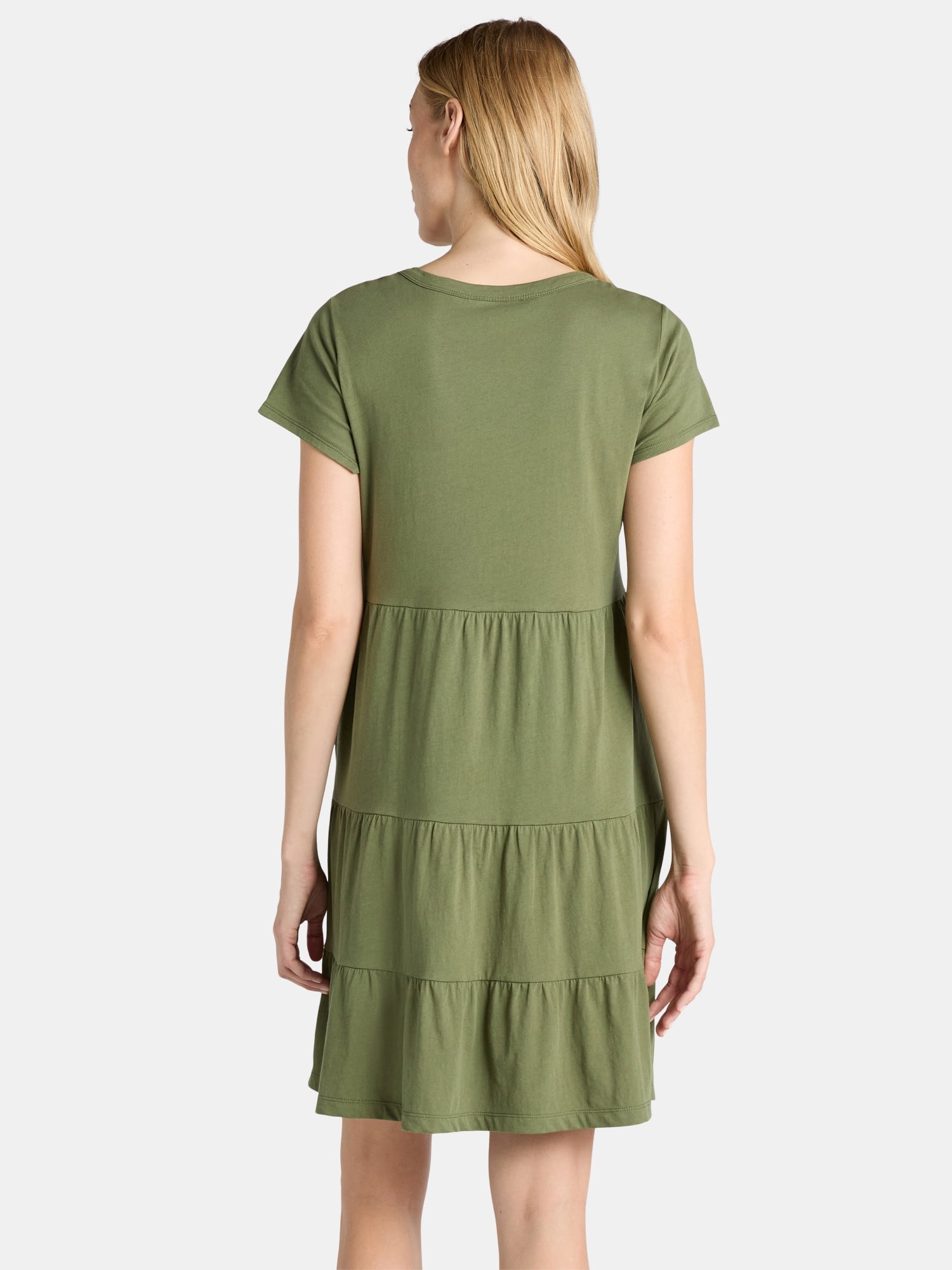 Time and Tru Women's and Women's Plus Tiered Cotton Mini Dress, Sizes XS-4X