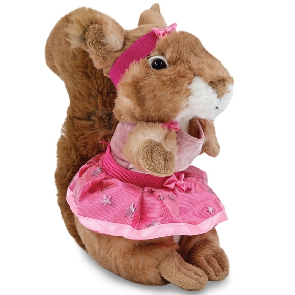 DolliBu Squirrel Stuffed Animal with Ballerina Dress Up Set - Cute Squirrel Plush Toy in Ballet Costume with Tutu Skirt, Headband, and Shirt for Kids and Adults - 8.5 Inches