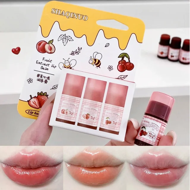 Mini bálsamo labial de colores de frutas, lápiz labial hidratante impermeable de larga duración, Cosméticos para mujeres y niñas, cosmético coreano, 3 unids/set