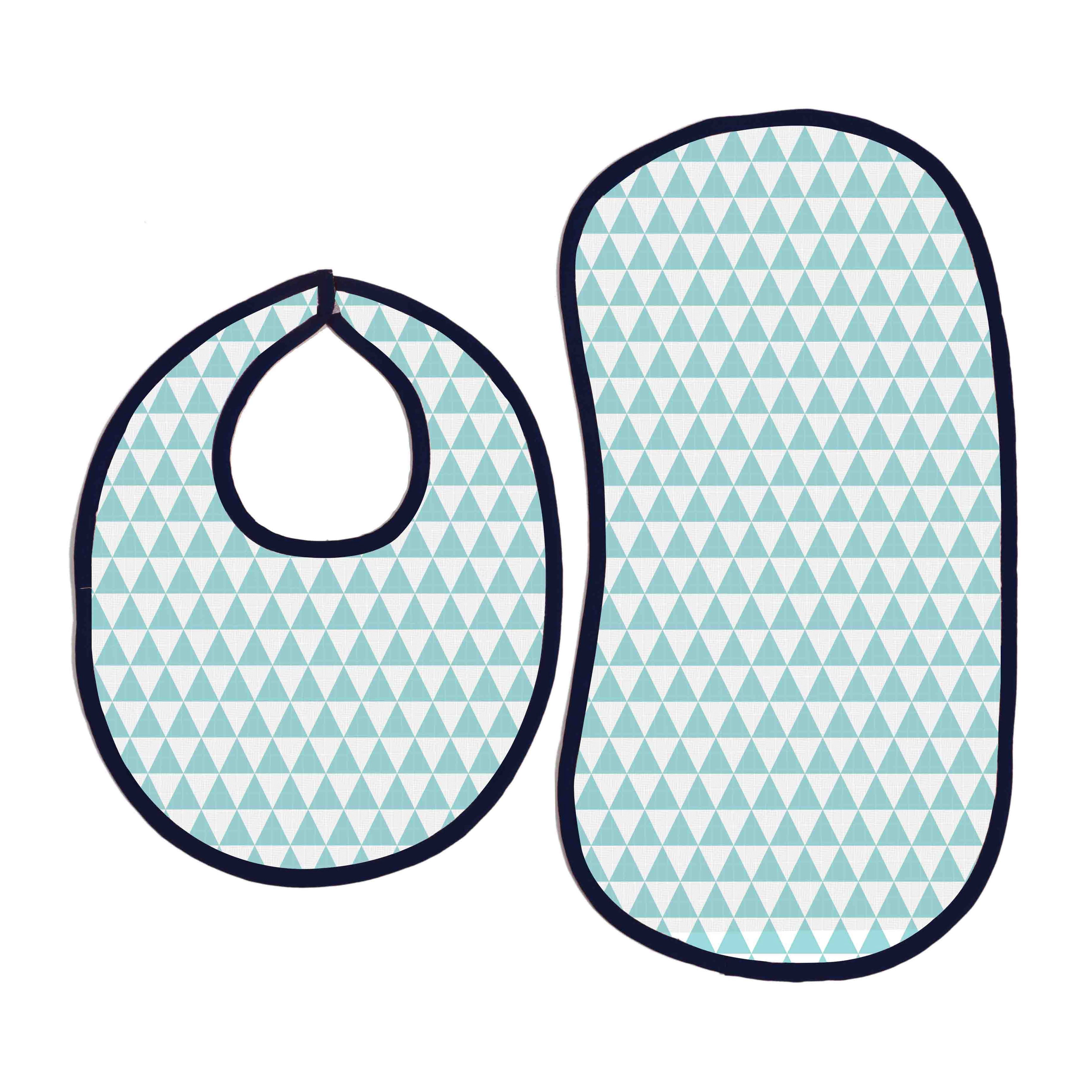 Bacati - Muslin 4 pack Bibs/Burp Cloths Aztec Liam Triangles Aqua Navy