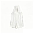 thumbnail image 4 of WAGUTH Women's Cotton Linen Halter Rompers Sleeveless V-Neck Shorts Jumpsuit with Pockets for Summer Beach Vacation & Casual Daily, 4 of 4