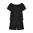 thumbnail image 6 of BLVB Women's Summer 2 Piece Outfits Casual off Shoulder Short Sleeve Tops and Drawstring Shorts Lounge Sets, 6 of 7