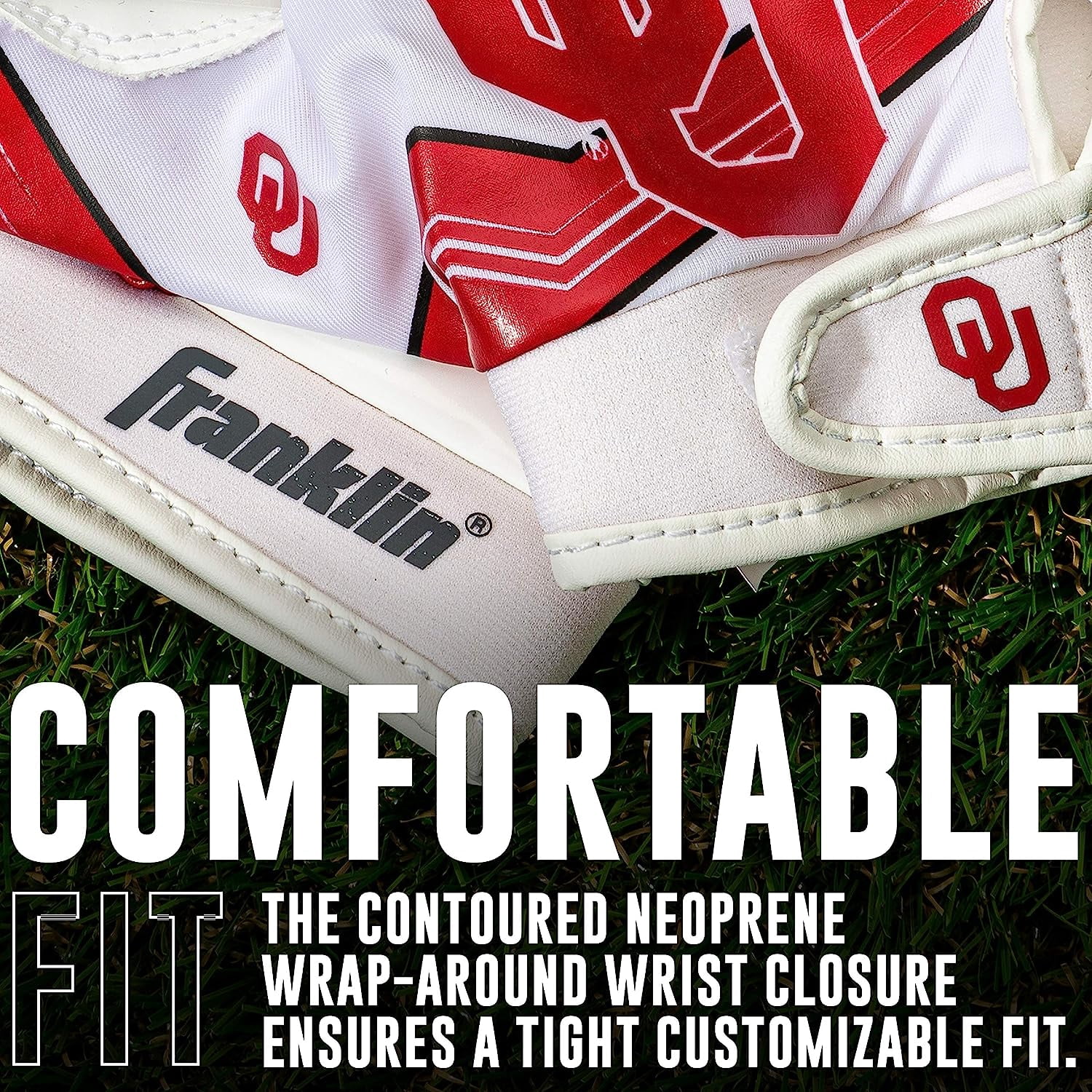 Franklin Sports Oklahoma Sooners Kids Football Receiver Gloves - Youth Official NCAA College Team Football Gloves - Silicone Palm Receiver Gloves for Kids Ages 7 -10 - Youth Small/Extra Small
