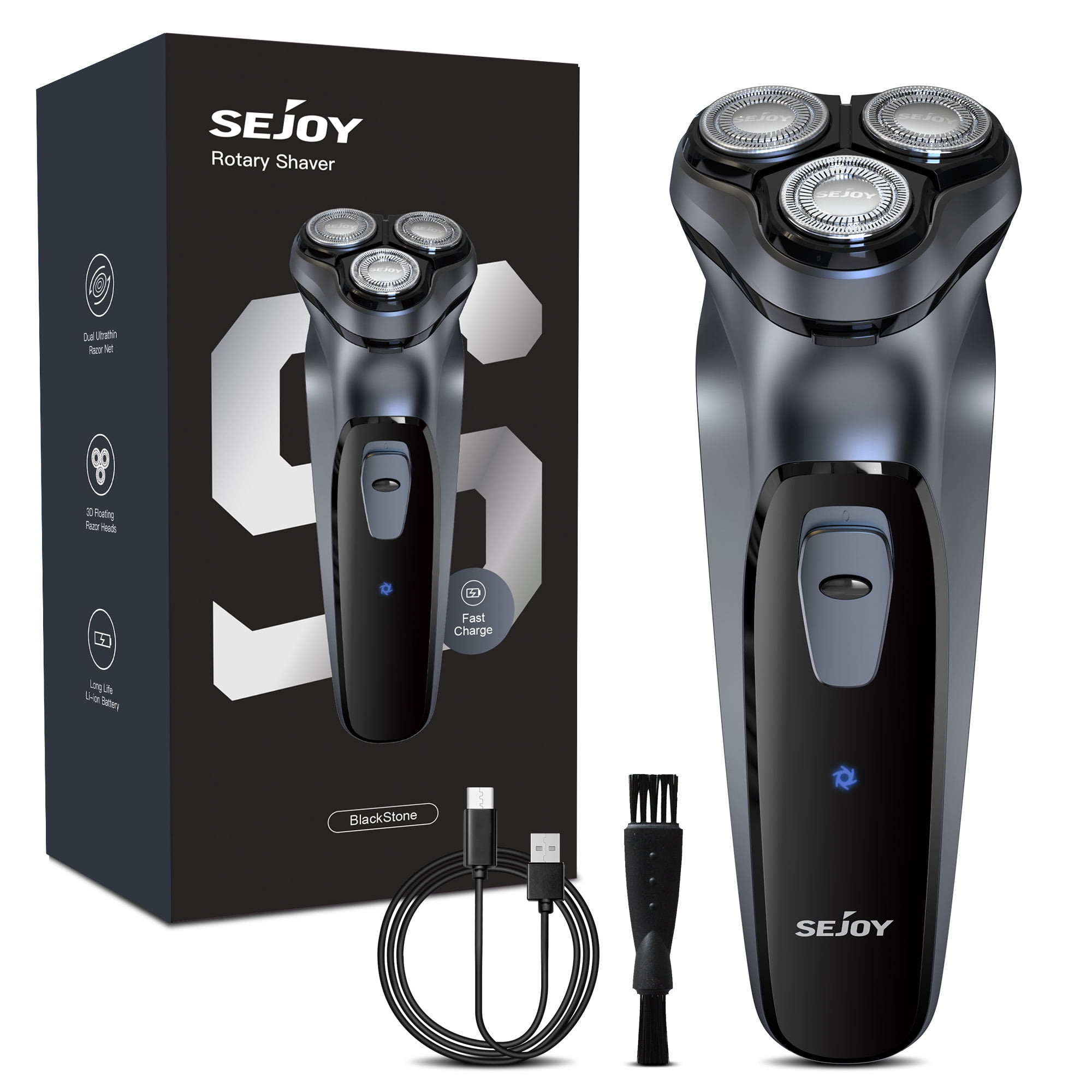 Sejoy Men s Electric Shaver Razor for Men Face Beard Trimmer Portable Electric Rotary Shaver 2 in 1 3 Head 4D Cordless Rechargeable with Pop Up