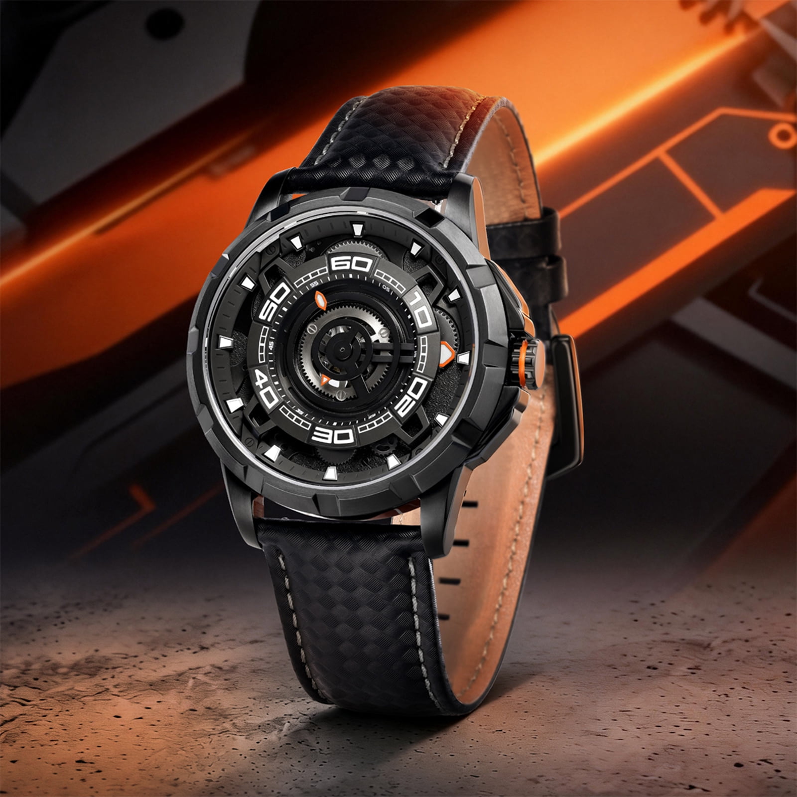 BERNY Mens Skeleton Automatic Watch, Luxury Fashion Self Winding Mechanical Watch with Leather Strap, Exhibition Caseback, Sapphire Crystal, Luminous 50M Waterproof Watches for Mens Gifts (Balck)
