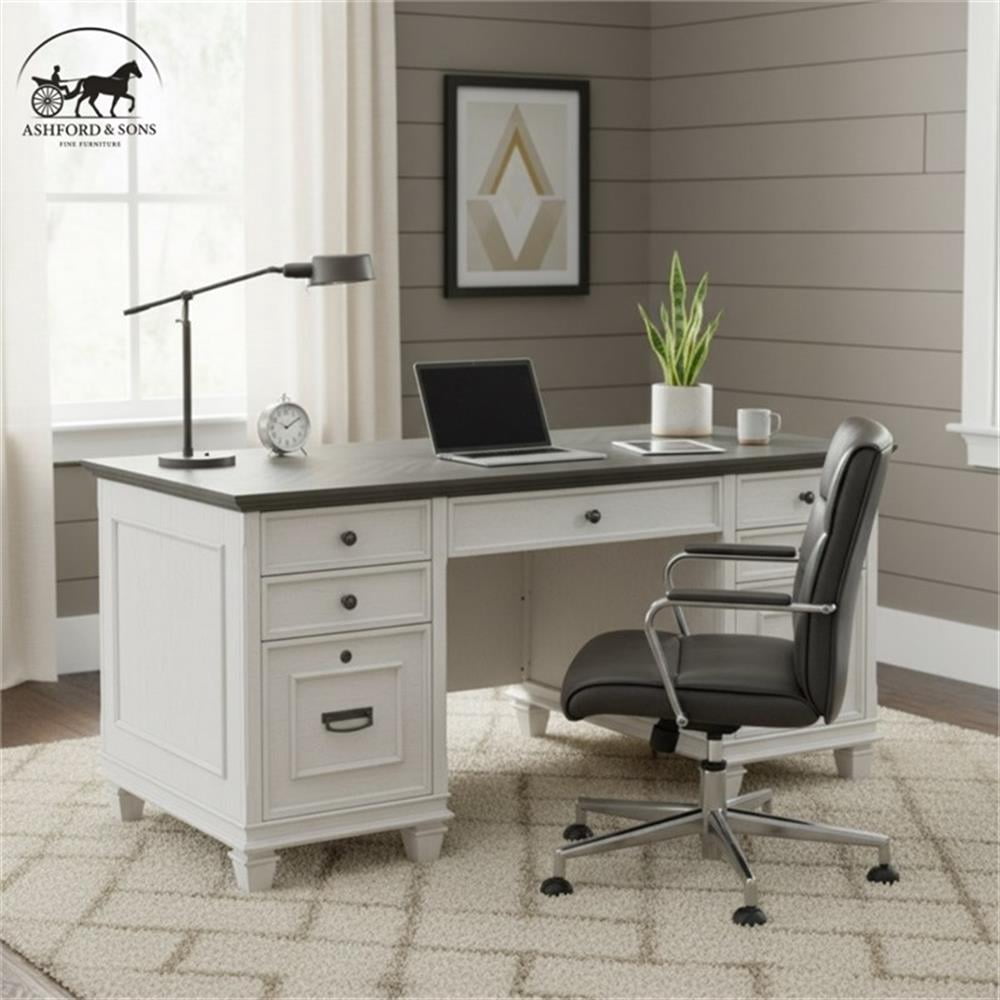 Ashford & Sons Double Pedestal Letter/Legal File Drawers Executive Desk in White