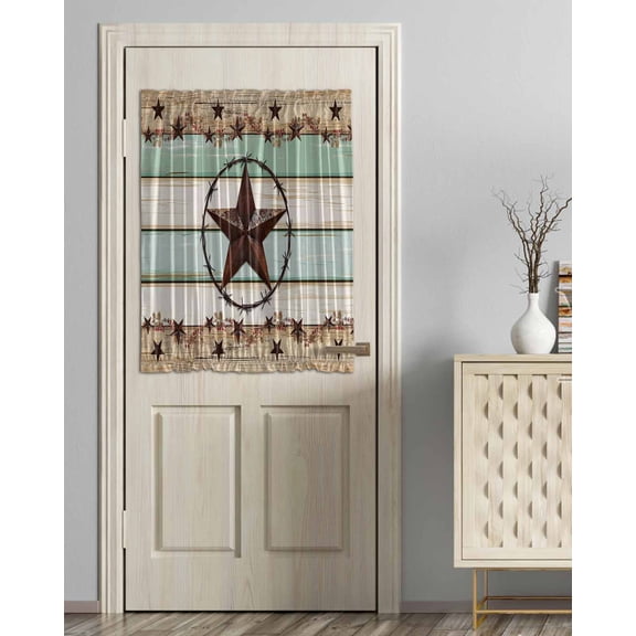 Western Texas Star Green Blackout Door Curtains for French, Glass,Front, Back, Patio Door, Farmhouse Brown Country Vintage Thermal Insulated Rod Pocket Window Curtain Drapes With Tiebacks 54"x40"