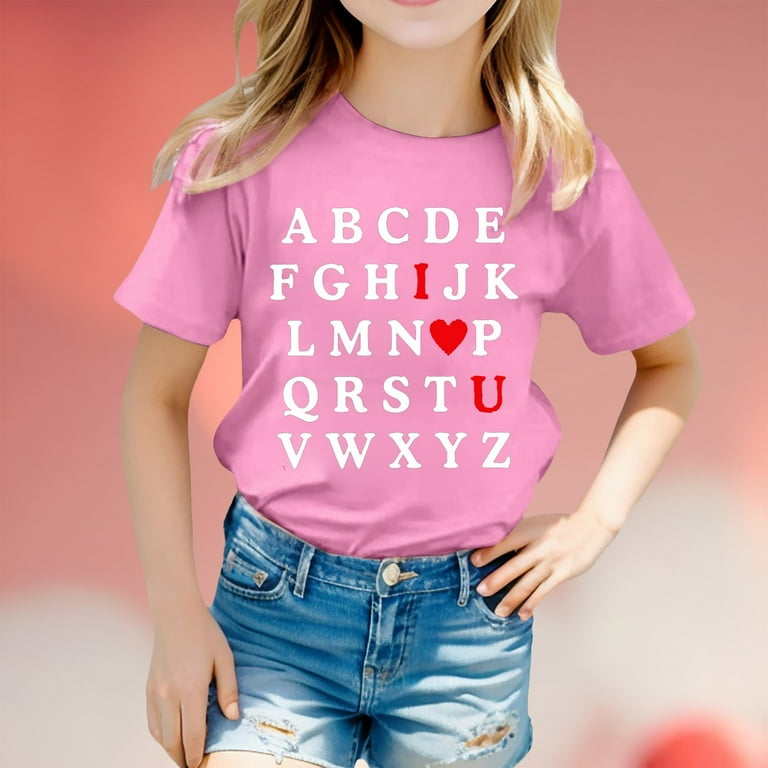 Phcqqok Fourth of July Shirt Valentine's Day Girls Cute Printed