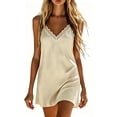 thumbnail image 5 of Pounoo Women's Nightgowns Floral Embroidered Trim Satin Spaghetti Strap Slip Dress Sleepwear Daily Wear Soft Stretchy Comfortable Loungewear Gift, 5 of 9