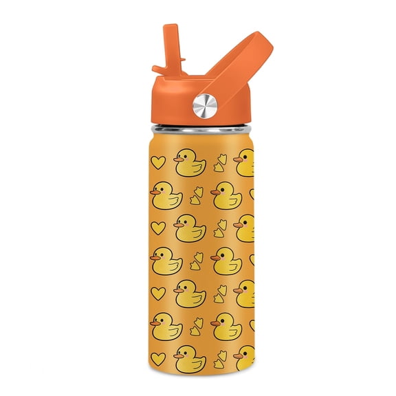 16oz Yellow Duck Water Bottle with Straw Lid for Duck Lover, Stainless Steel Insulated Tumbler, Leakproof, BPA-Free, for Travel, Sport, Birthday Gift Cup