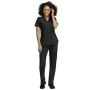Stat Medical Wear Women’s Scrubs Set - 2 Pocket V-Neck Scrub Top with 5 Pocket Drawstring Pant Set (Color Black ,Size XS )