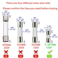 thumbnail image 2 of F3AL125V 3.6x10 mm 3A 125V fuses 0.14x0.39 Inch 3 amp 125 Volt Fast-Blow Glass Fuses (Pack of 10), 2 of 2