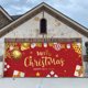 thumbnail image 1 of Fondo navideño para puerta de garaje | Pancarta navideña para exteriores con Papá Noel, copos de nieve y árboles | Tela de poliéster resistente a la intemperie con ojales para colgar fácilmente, 1 of 6