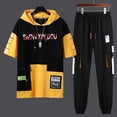 thumbnail image 5 of Conjuntos de pantalones básicos Kpop, camiseta gris para hombre, top informal elástico, ropa elegante y moderna para hombre, corte entallado, manga corta, estética XL, 5 of 5