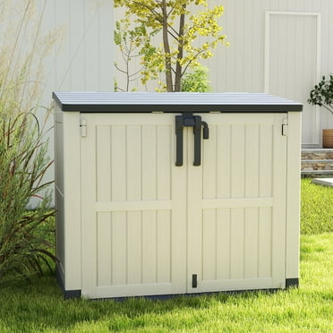 Uforic 36 cu ft Resin Outdoor Storage Shed,Horizontal Tool Shed, Waterproof Outdoor Storage with Lockable Doors & Air Vent for Trash Cans, Garden Tools