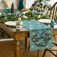 thumbnail image 2 of Hello Winter Mouse Wreath Blue Table Runner, Snowflake Poinsettia Cotton Polka Dot Bow Kitchen Dining Table Decor, Christmas Holiday Home Decoration Indoor Outdoor Party Supply 13 x 36 Inches, 2 of 6