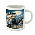 thumbnail image 3 of Ambesonne Cat Ceramic Coffee Mug, Gentleman Puppy Kitty Lady Date, 11 oz, Night Blue Rose Apricot, 3 of 4