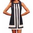 thumbnail image 1 of Vestido Mini Bohemio con Bloques de Color para Mujer, Informal, Fluido, de Verano, Sin Mangas, A Rayas, para Playa, Color Negro, Talla L, 1 of 7