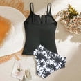 thumbnail image 5 of HUAXUN Girls Swimsuits 3 Piece Swimsuit Set, Floral Print Tankini Top and Swim Shorts with Cover Up Skirt, Beach Pool Outfit for Kids(Green3,5-6 Years), 5 of 7
