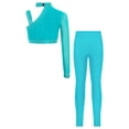 thumbnail image 2 of Haitryli Kid Girls Figure Ice Skating Dance Outfits Crop Tops and Athletic Leggings 2Pcs Set Gymnastics Tracksuit Blue Green 12, 2 of 3