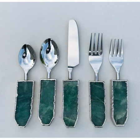 

Set of 5 Pieces Green Agate Cutlery