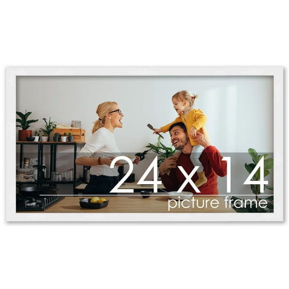 24x14 White Wood Picture Frame - UV Acrylic, Foam Board Backing, Hanging Hardware