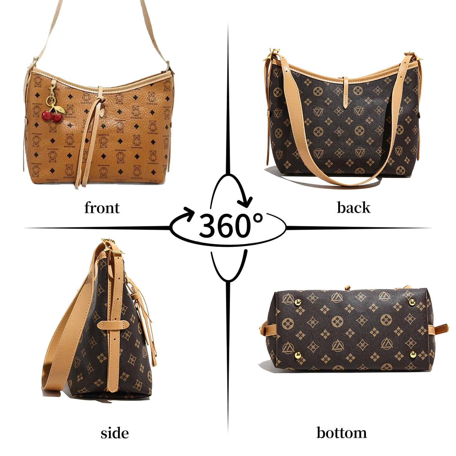 Stylish Handbag for Women - Crossbody Bag With Adjustable Strap, Hard Wearing & Fashionable Shoulder Bag, Including Cherry Keychain(Brown)