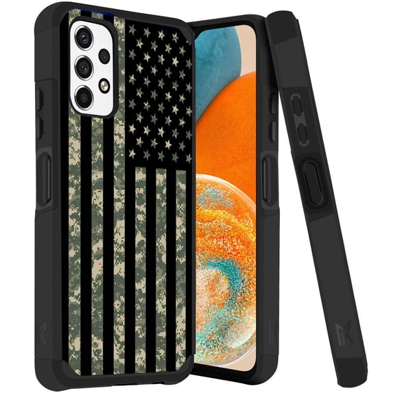 ANJ+ Rugged Dual Layered Shockproof Slim Hybrid Case + Tempered Glass Cover Compatible with Samsung Galaxy A23 5G - American Digital Camo