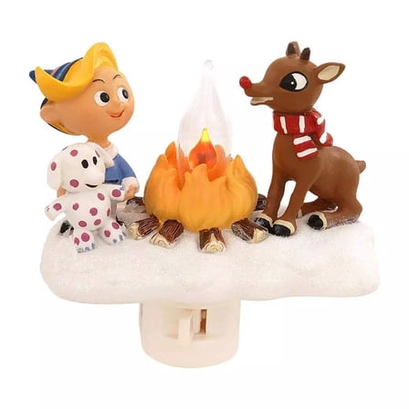 Roman Rudolph and Elf Friend 4.5 Inch Polyresin Swivel Plug Flickering Night Light Vintage Christmas Decor