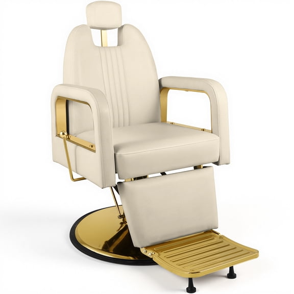 KIGOTY Heavy Duty Hydraulic Reclining Barber Chair, Salon Chair for Hair Stylist , Height Adjustable Hair Salon Chairs Multi-Function Shampoo Tattoo Chairs, 360° Swivel, 440lbs, Beige