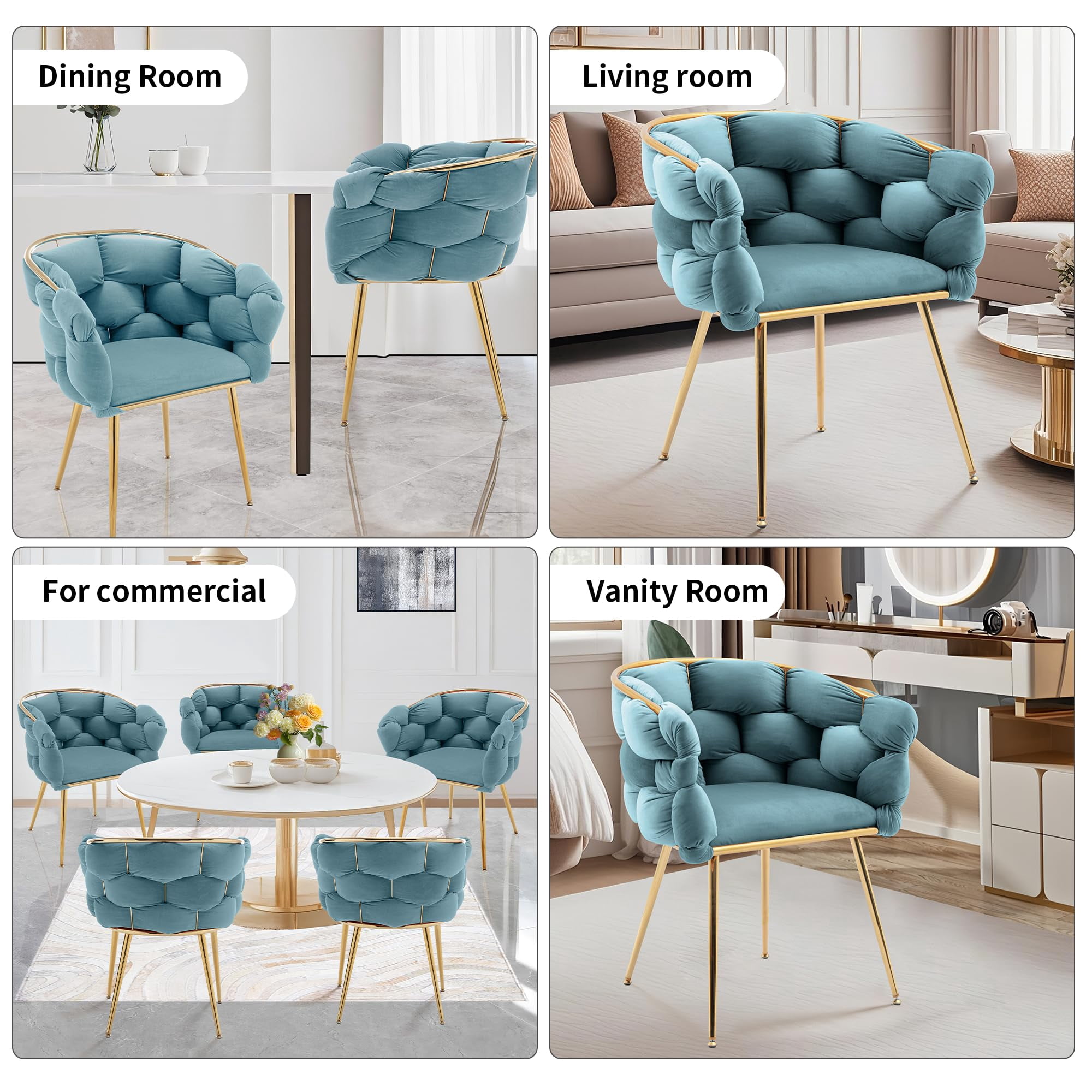 LEHZROAJ Modern Upholstered Dining Chairs Set of 1,Side Chair Oversize Gold Metal Leg for Dining Room,Kitchen,Restaurant(Blue)