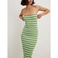 thumbnail image 5 of KelaJuan Women Midi Bodycon Dress Stripe Strapless Boat Neck Backless Tube Dress Summer Slit Party Dress, 5 of 6