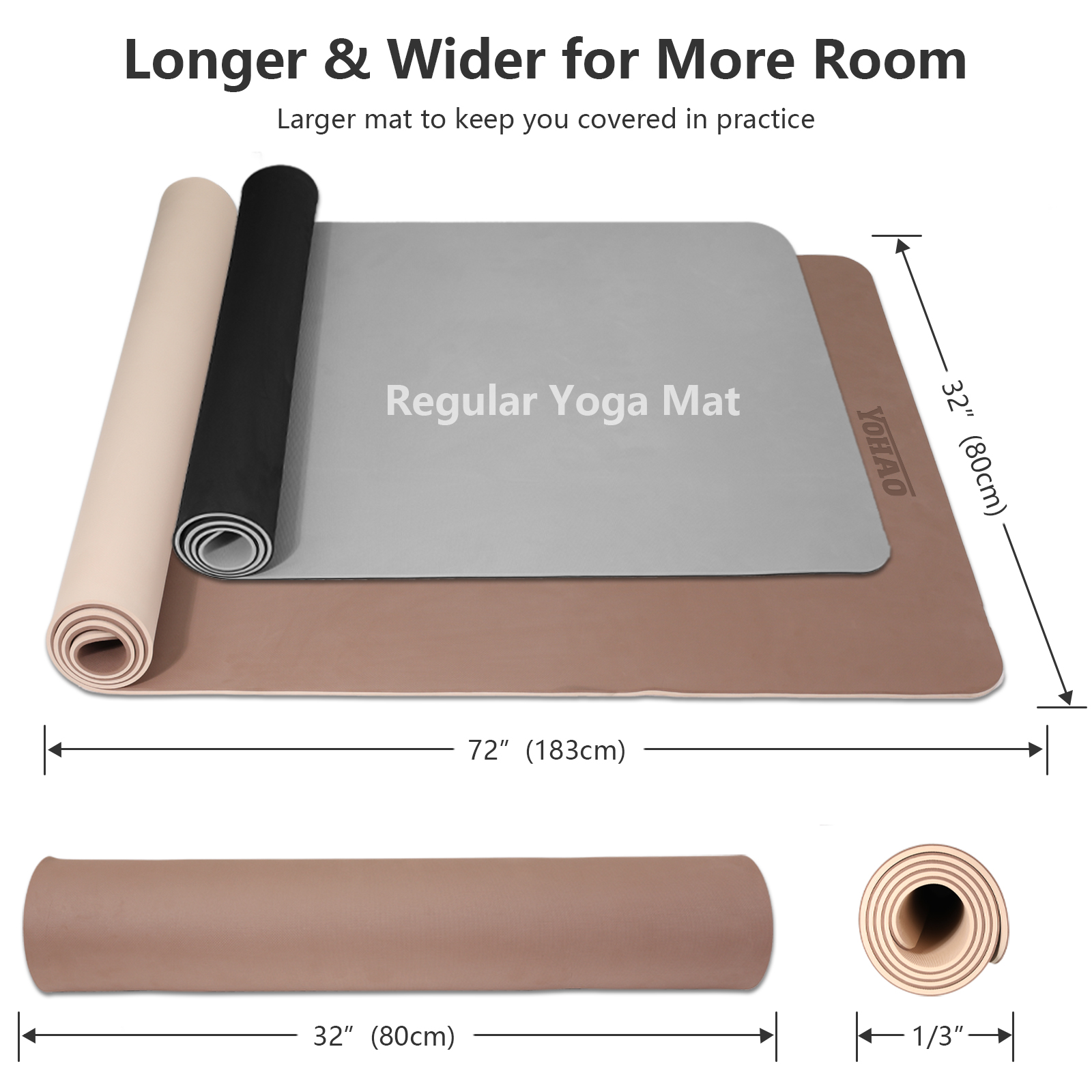 YOHAO Yoga Mat Wide 32",Non Slip,Eco-friendly,Durable Non-Toxic for Gym Exercise,Pilates and Full-Body Workout(Brown+Apricot)