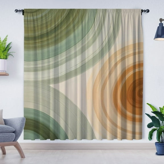 Modern Simple Curtains, Green Orange Circle Blackout Curtains, Suitable For Room Bedroom Decoration(Rod pocket)