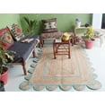 thumbnail image 2 of Area Rug Natural Jute Hand Braided Rug Turquoise Scalloped Runner, 2 of 8