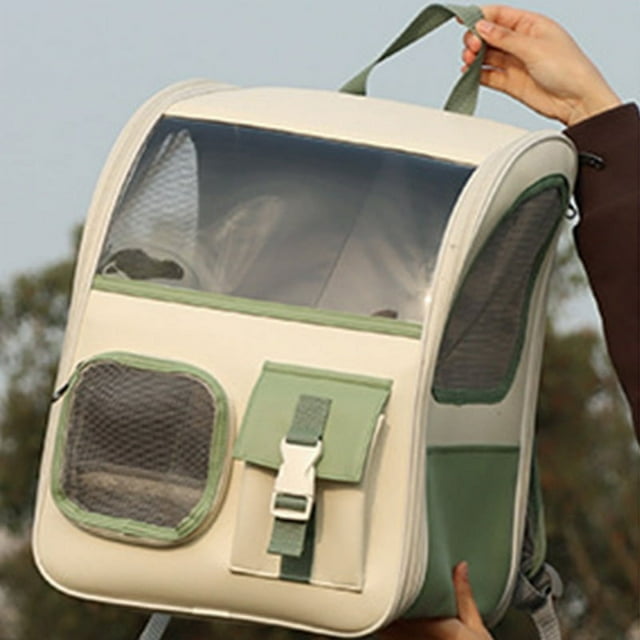 Mochila para mascotas Portador de mochila portátil para gatos con malla transpirable para gatos Perros al aire libre Verde Blanco