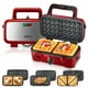 thumbnail image 1 of FOHERE Waffle Maker 3 en 1 Sandwichera Prensa Panini de 1200 W con placas extraíbles y control de temperatura de 5 engranajes, revestimiento antiadherente, fácil de limpiar, luces indicadoras, rojo, 1 of 5