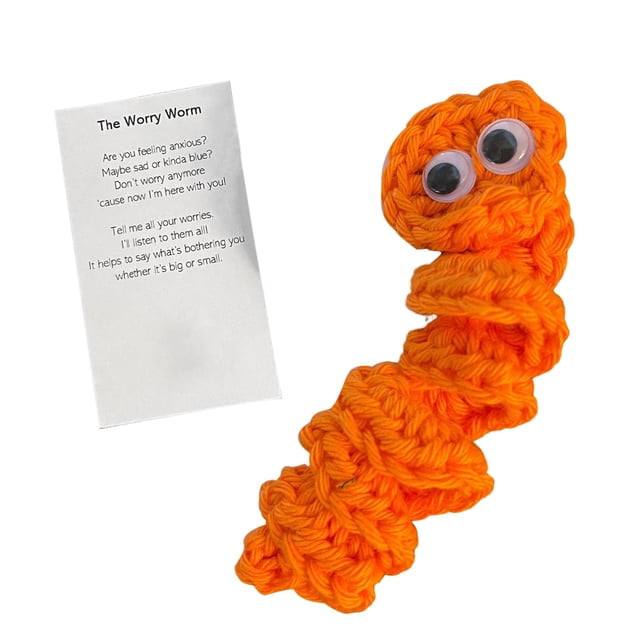 Inspirational Knitted Worm Knitted Set with Positive Message Card Handmade Crochet Emotional Support Toy