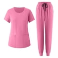 thumbnail image 1 of Dazajoo Ensembles de Sarraus pour Femmes Col Rond Manches Courtes Hauts Assortis Pantalons Jogger à Cordon avec Poches Tenue de Travail 2 Pcs, Rose, m, 1 of 9