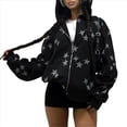 thumbnail image 3 of Sudadera con Capucha y Estampado de Estrellas con Cremallera para Mujer, Sudaderas , Conjuntos de Moda de Otoño, Ropa de Pareja de Forro Y2K. Negro XXL, 3 of 8