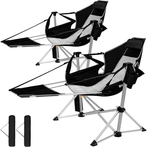 SUNSPIRE Oversized Hammock Chair with Footrest 2-Pack Portable Folding Rocking Camp Chair with Cup Holder for Outdoor Beach Sports Fishing Black