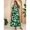 thumbnail image 4 of Green Abstract Leaf Print Round Neck Short Sleeve Maxi Casual Dress For Women, 4 of 8