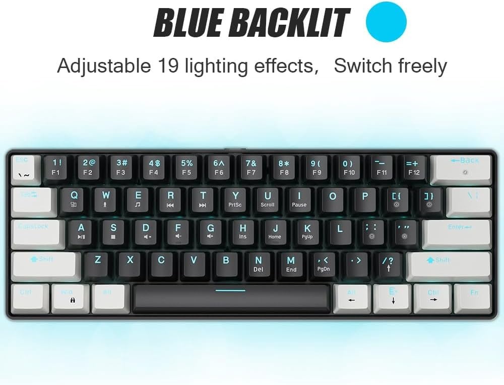 60% Mechanical Gaming Keyboard Brown Wired Compact Keyboard Anti-Ghosting No-Conflict 61 Swappable keycaps Design for Windows/