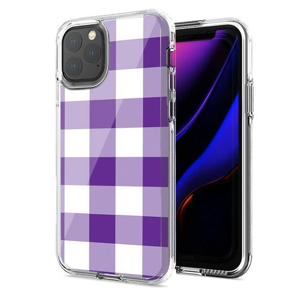 MUNDAZE For Apple iPhone 12/iPhone 12 Pro Purple Plaid Design Double Layer Phone Case Cover