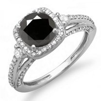 Dazzlingrock Collection 2.10 Carat (ctw) 14K Round Black & White Diamond Engagement Halo Bridal Ring, White Gold, Size 8