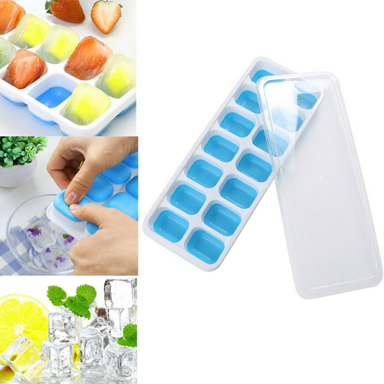 Mouliraty Ice Trays for Freezer, Clear Warehouse Ice Balls 2pc Covered Ice Tray Set with 14 Ice Cubes Molds Flexible Rubber Plastic St Metal Ice Tray