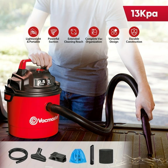 2.5 Gallon Shop Vacuum Cleaner 13Kpa Power Suction Lightweight 3-in-1 Wet Dry Vacuum With Blower & Wall Mount Design For Cleaning Car, Boat, Pet Hair, Hard Floor
